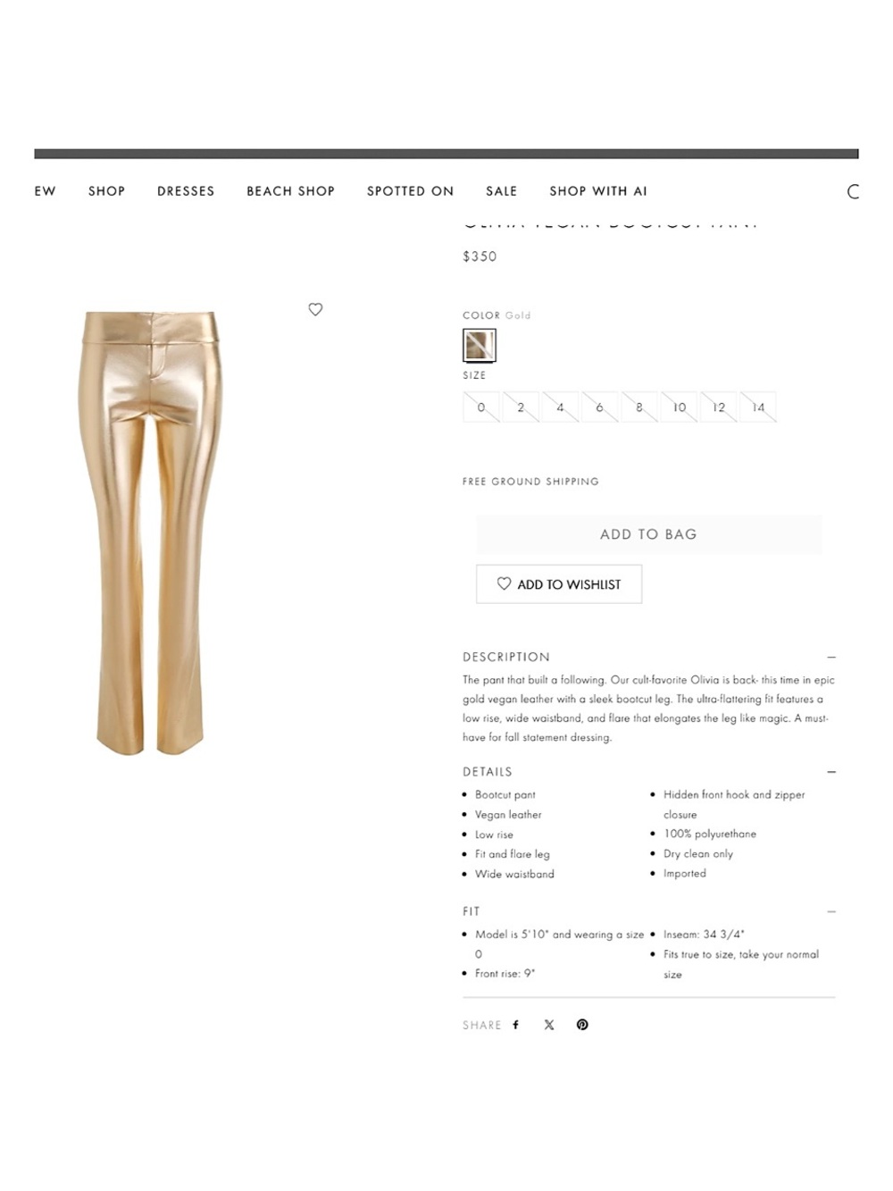 Alice + Olivia Olivia Gold Vegan Leather Bootcut Pant - Picture 3 of 11